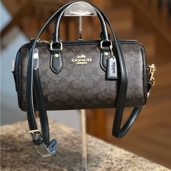 NWT Coach Rowan Long Satchel Walnut Black Signature Canvas Handbag CV963 - Picture 12 of 13